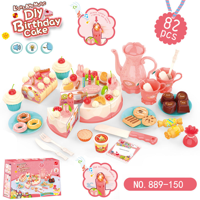 Baby Toddler Kids Birthday Cake Afternoon Tea Pretend Play Toy Set w Lights Sound Effects 889 150 82PCS