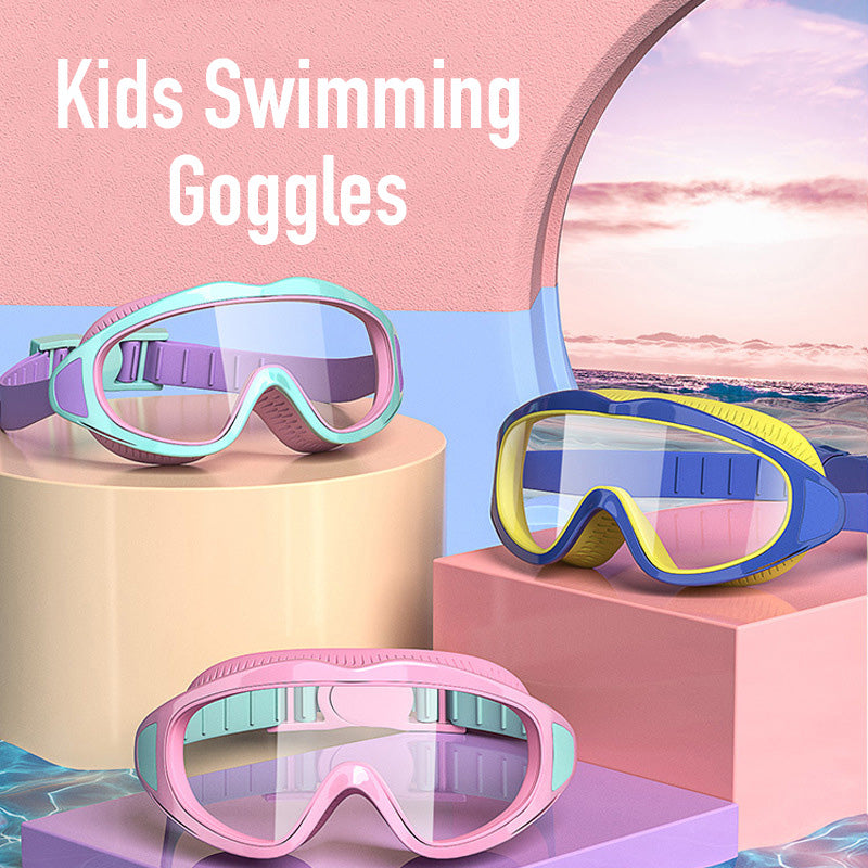 Kid s Swimming Goggles Anti fog Wide Vision Silicone Frame