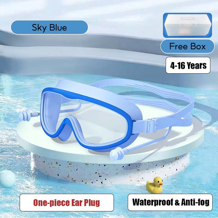 Kid's Swimming Goggles Anti-fog Wide Vision Silicone Frame