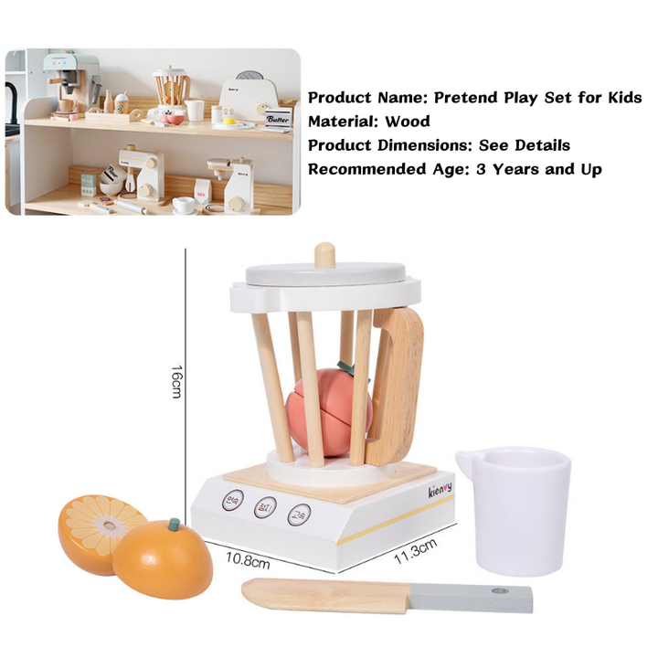 Kids Boys Girls Pretend Play Mini Wooden Household Appliances - Coffee Machine Blender 3 Years +