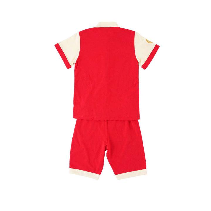 Singapore Souvenir Gift Wealth and Harmony Red Family Set with Golden Fish Embroidery Baby Kids Boys Cheongsam Set Top n Shorts CNY Chinese New Year Outfit 0835