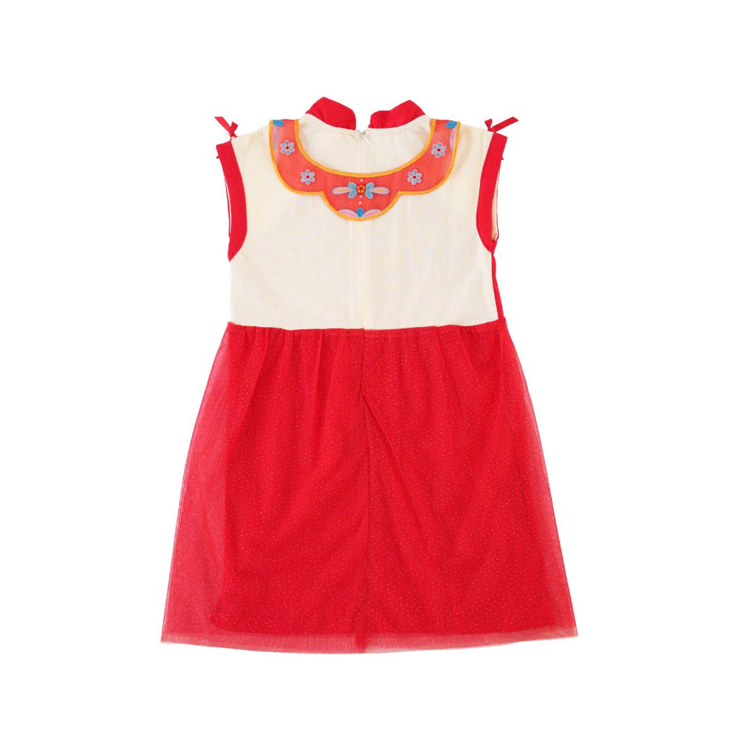 Wealth and Harmony Red Family Set with Golden Fish Embroidery Baby Kids Girl Cheongsam Dress 0833