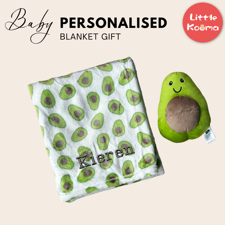 Personalised Hudson Baby Plush Toy n Blanket Set Avocado 00326CH - Little Kooma