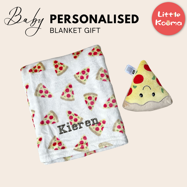 Personalised Hudson Baby Plush Toy n Blanket Set Pizza 00320CH - Little Kooma