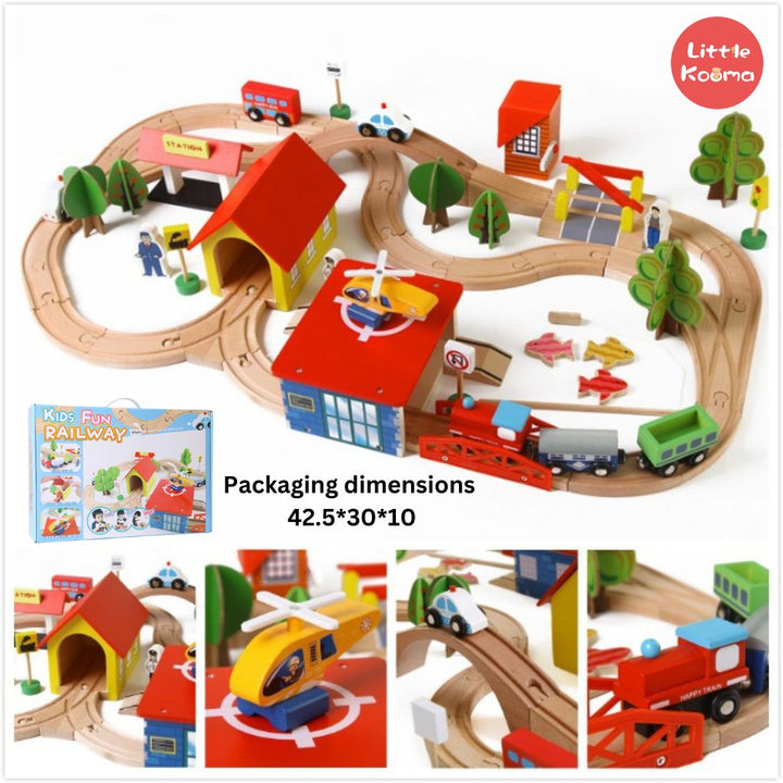 Kids Fun Railway – Interactive Wooden Train Set with Tracks, Trains, and Accessories for Toddlers 69Pcs 3 Years +