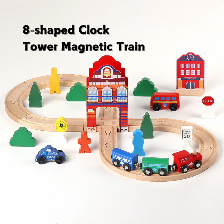 36PCS Wooden Train Tracks Magnetic Trains Toy Railway Kits for Kids Toddler Boys and Girls 3 Years +