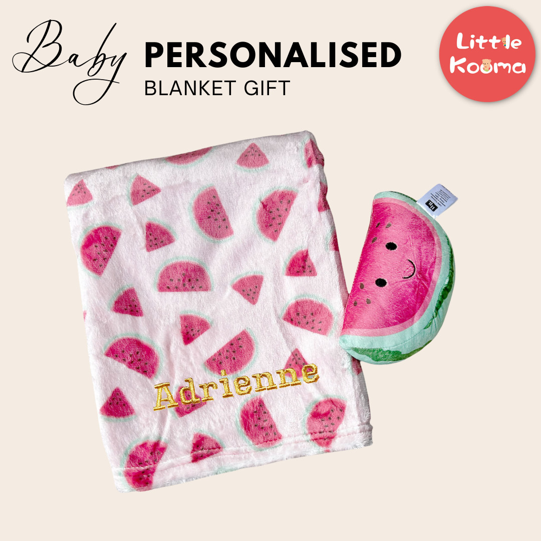 Personalised Hudson Baby Plush Toy n Blanket Set Watermelon 00400CH - Little Kooma