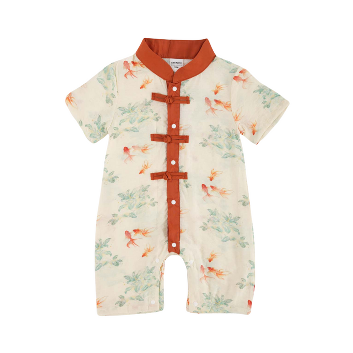 Fortune Bloom Family Set with Golden Fish Baby Boy Cheongsam Romper 0828