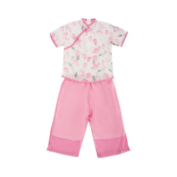 Singapore Souvenir Gift Lotus Flowers Baby Kids Girl Cheongsam Top n Pants Set 0847