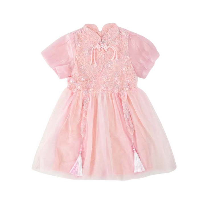 Pink Unicorn Lace Voile Baby Kids Girl Cheongsam Dress 0851