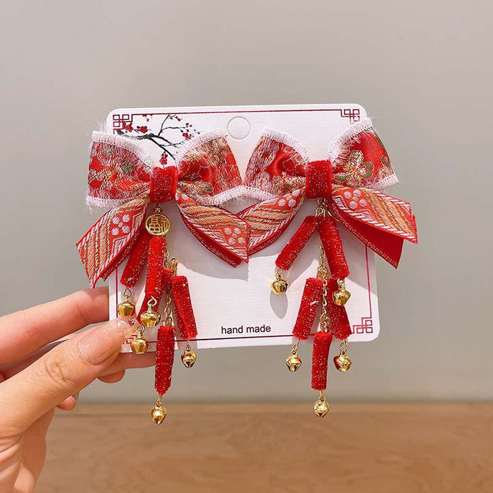 Singapore Souvenir Gift Chinese New Year CNY Red Kids Girl's Crystal Beads Head Clips Hair Accessories