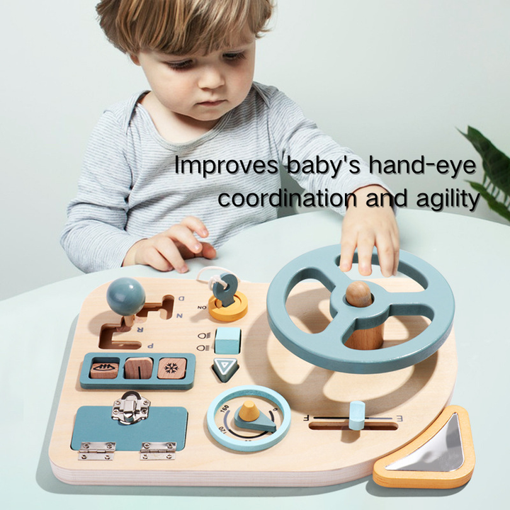 Montessori Wooden Toys Baby Steering Wheel Driving Toy w Mirror 3 Years +