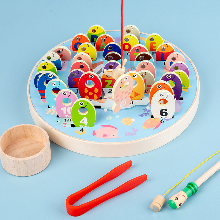 Fun Wooden Penguin Magnetic Fishing Game w Alphabets n Numbers 3 Years +