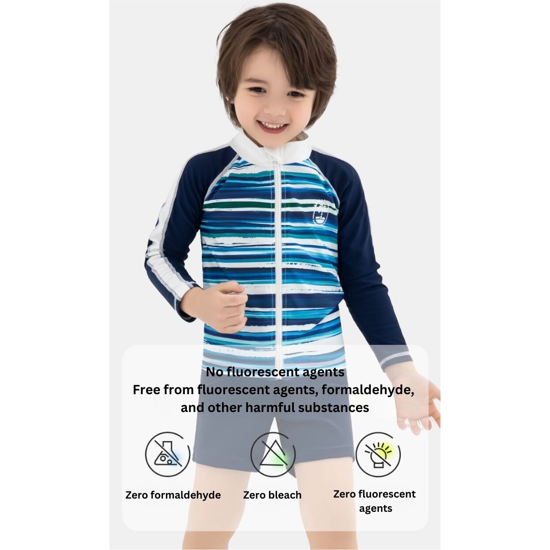 Baby Kids Boy Stripes Long Sleeve Top w Zipper n Shorts Swimming Suit Set 908414 - Little Kooma