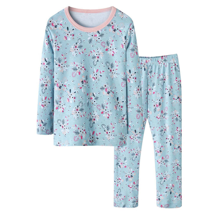 Baby Kids Pajamas Blue w Flowers Bouquet Top n Pants Set