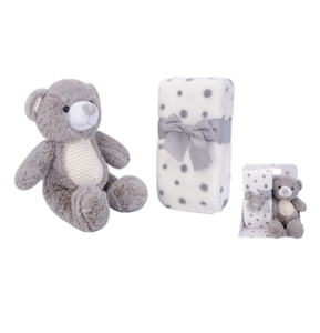 New Born Baby Boy LED Light Swaddle Socks Plush Blanket Romper Rattles Grey Bear Suitcase Mummy Makeup Box Gift Hamper