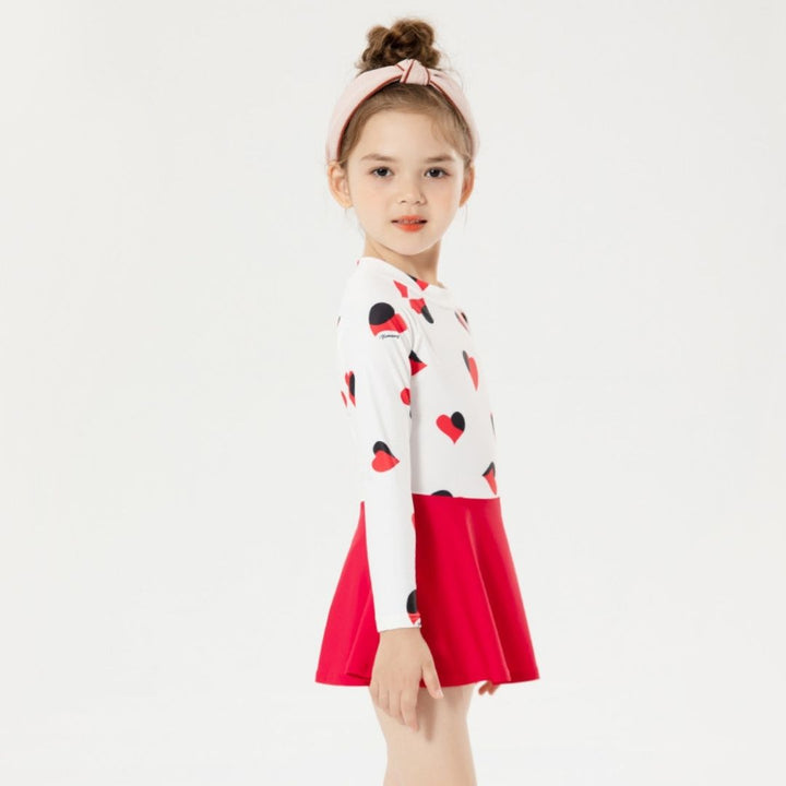 Baby Kids Girl Long Sleeve Hearts Skirt Swimming Suit w Zipper 907165 - Little Kooma