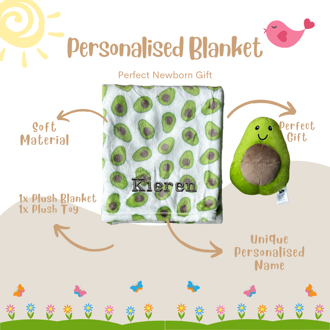 Personalised Hudson Baby Plush Toy n Blanket Set Avocado 00326CH - Little Kooma