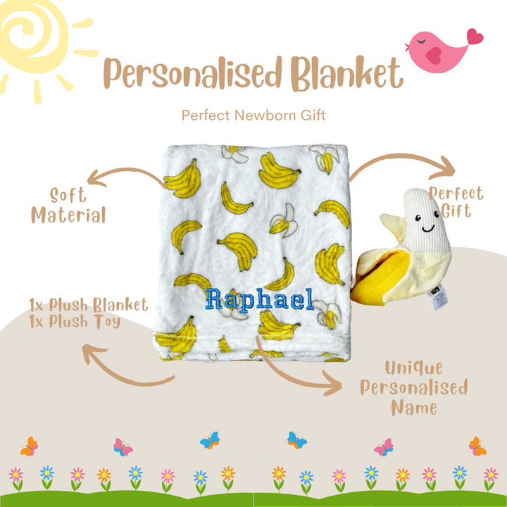 Personalised Hudson Baby Plush Toy n Blanket Set Banana 00397CH - Little Kooma