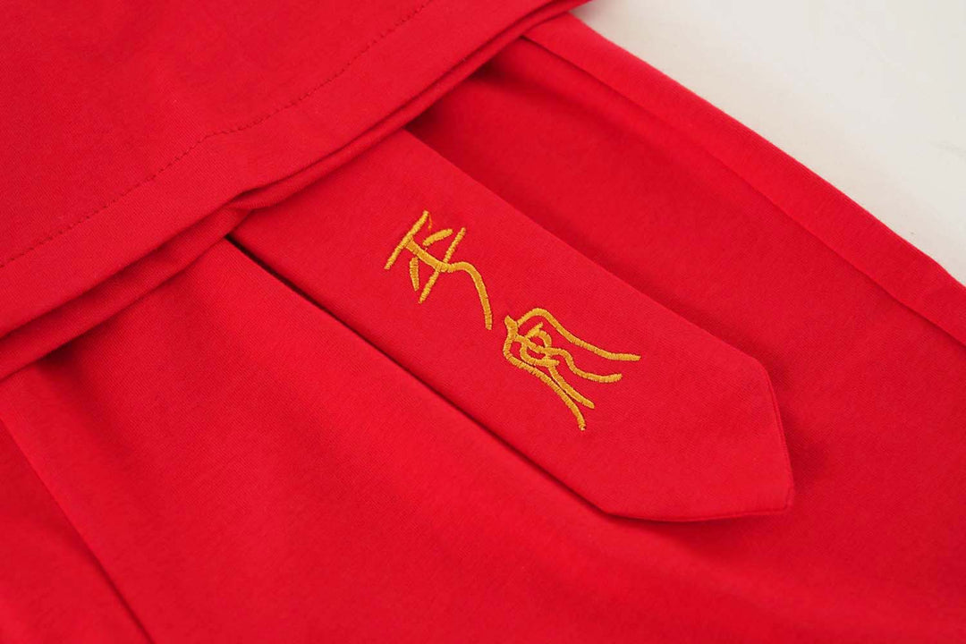 Wealth and Harmony Red Family Set with Golden Fish Embroidery Baby Kids Boys Cheongsam Set Top n Shorts CNY Chinese New Year Outfit 0835