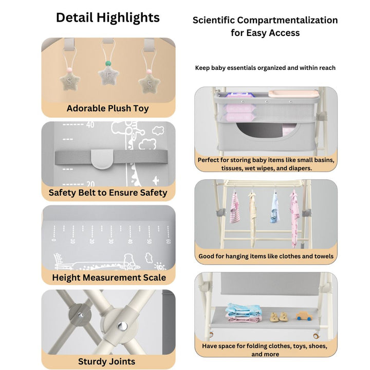 Mobile Foldable Multi-functional Baby Diaper Changing Station Table Adjustable Height