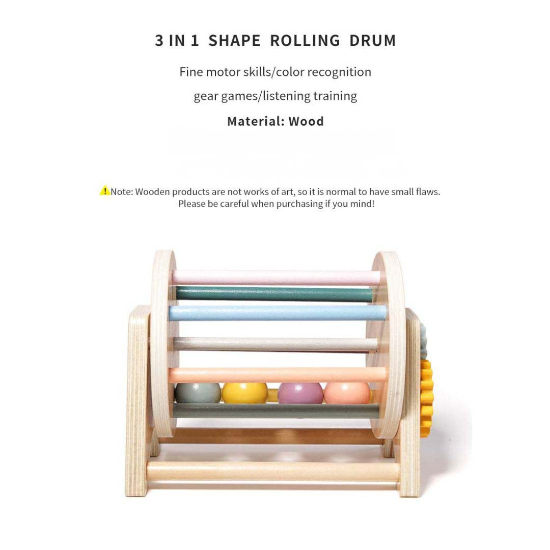 3-in-1 Wooden Shape Sorter Rolling Drum – Interactive Learning Toy for Toddlers 12 Months +