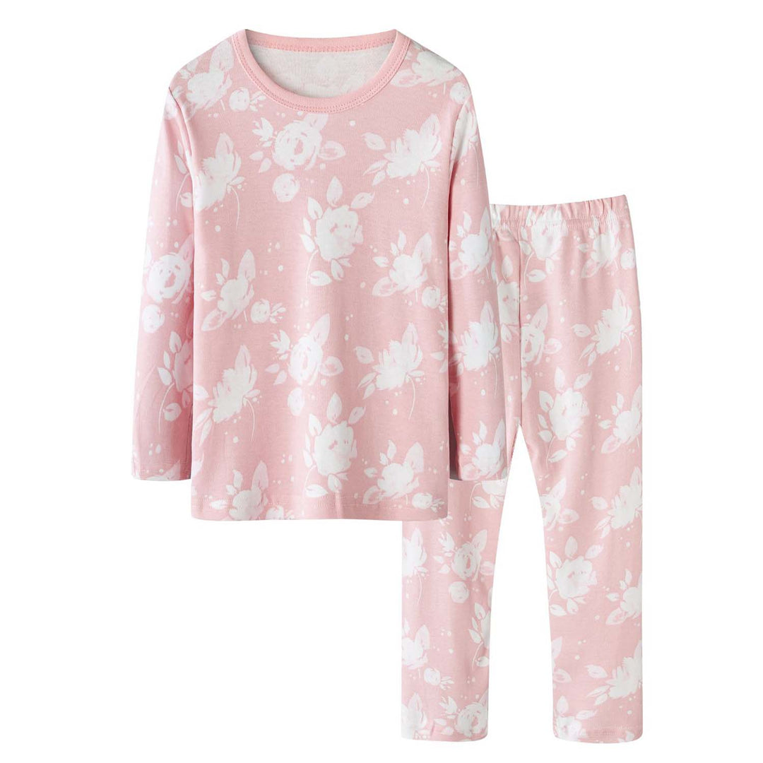 Baby Kids Pajamas Pink w White Flowers Top n Pants Set