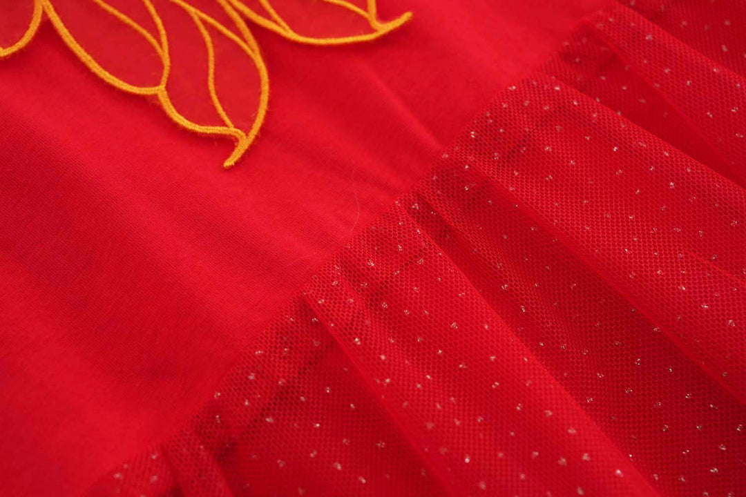 Wealth and Harmony Red Family Set with Golden Fish Embroidery Baby Kids Girl Cheongsam Dress 0833