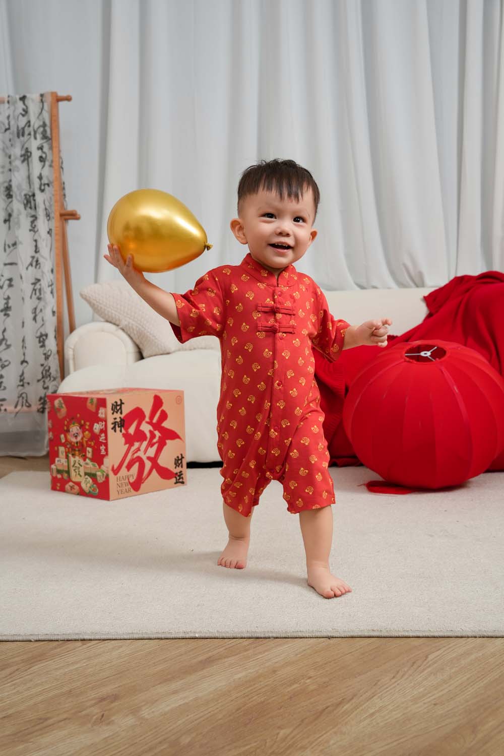 Singapore Souvenir Gift Blessing and Joy Family Set with Lucky Fu Characters Baby Boy Cheongsam Romper 0831