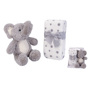 New Born Baby Boy LED Light Swaddle Socks Plush Blanket Romper Hanging Chime Toy Grey Elephant Suitcase Mummy Makeup Box Gift Hamper Gift Box Set