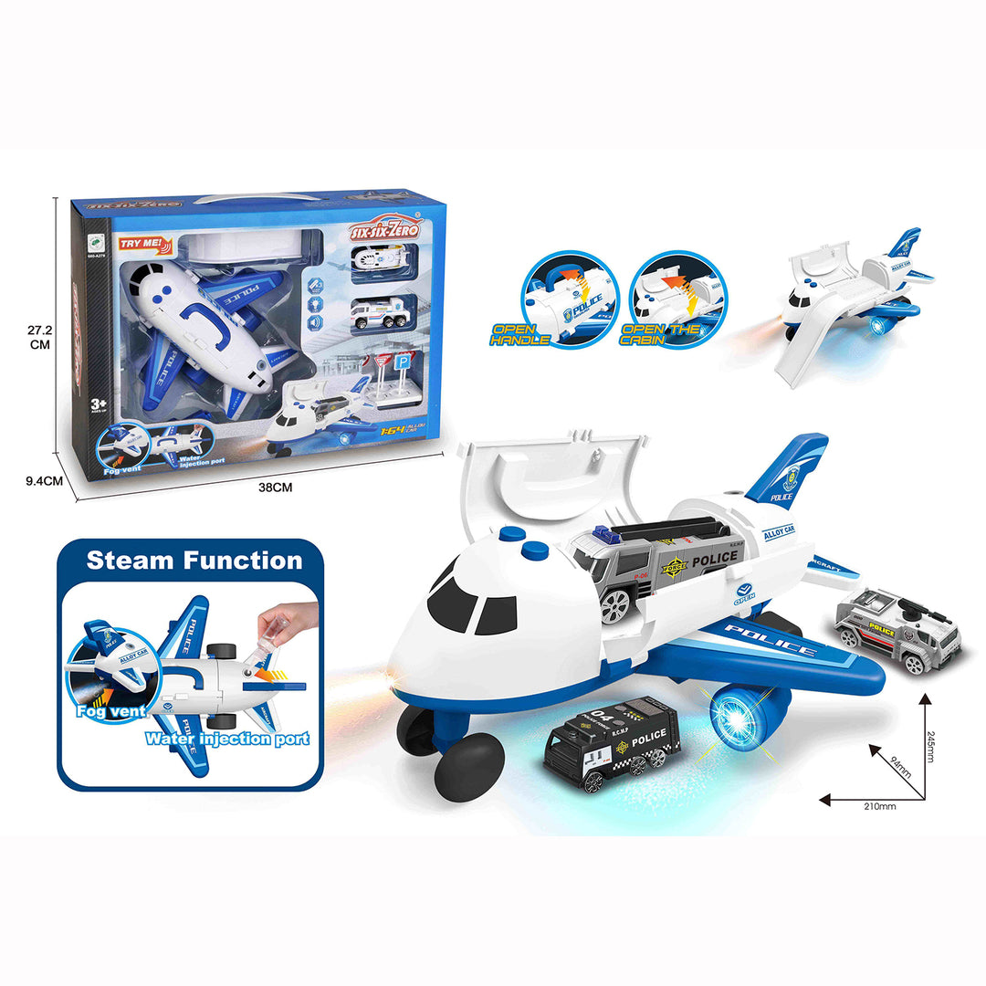 Kids Die Cast Cars Set Musical Plane with Light Steam Function & 2 Die Cast Cars - Little Kooma