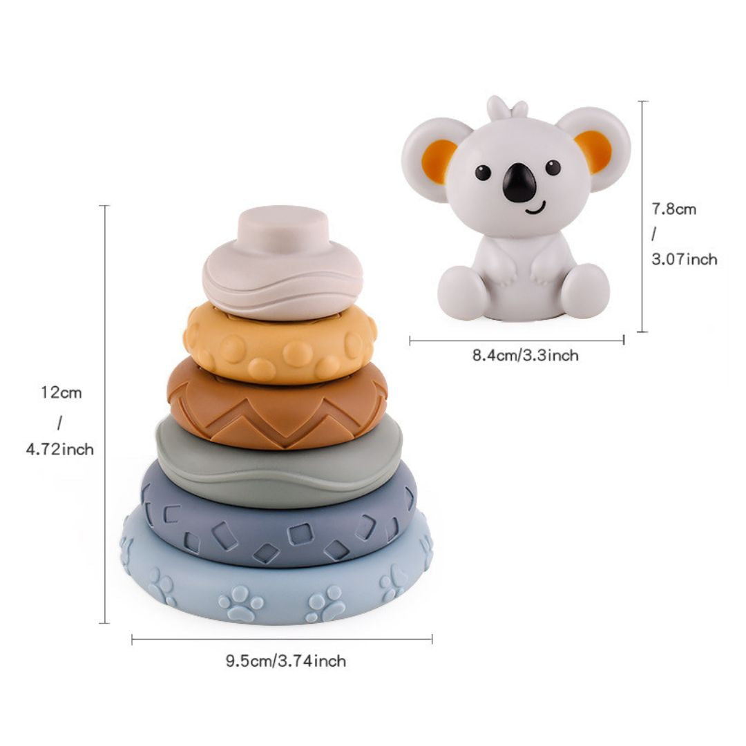 Koala 2-in-1 Stacks of Circles n Blocks Soft Building Blocks Stacking Hand Rattles Baby Toy 6m+ - Little Kooma