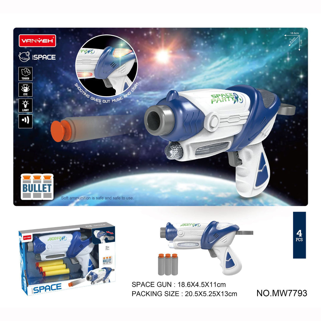 Kids Space Soft Bullet Gun Flying Gyro Gun UFO Return Capsule Light Effects - Little Kooma