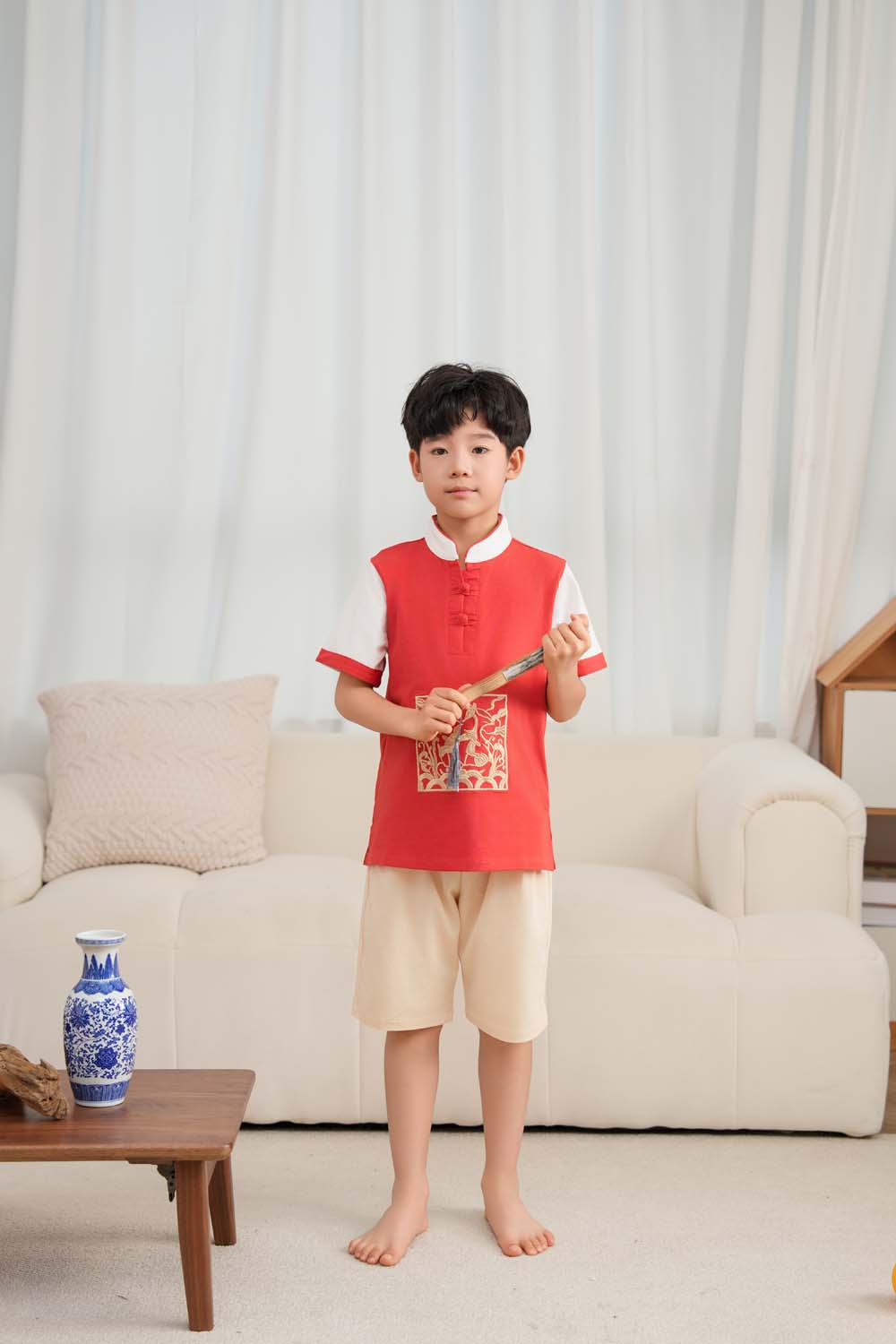 Majestic Phoenix Cheongsam Symbol of Power and Renewal Baby Kids Boys Cheongsam Set Top n Shorts CNY Chinese New Year Outfit 0837