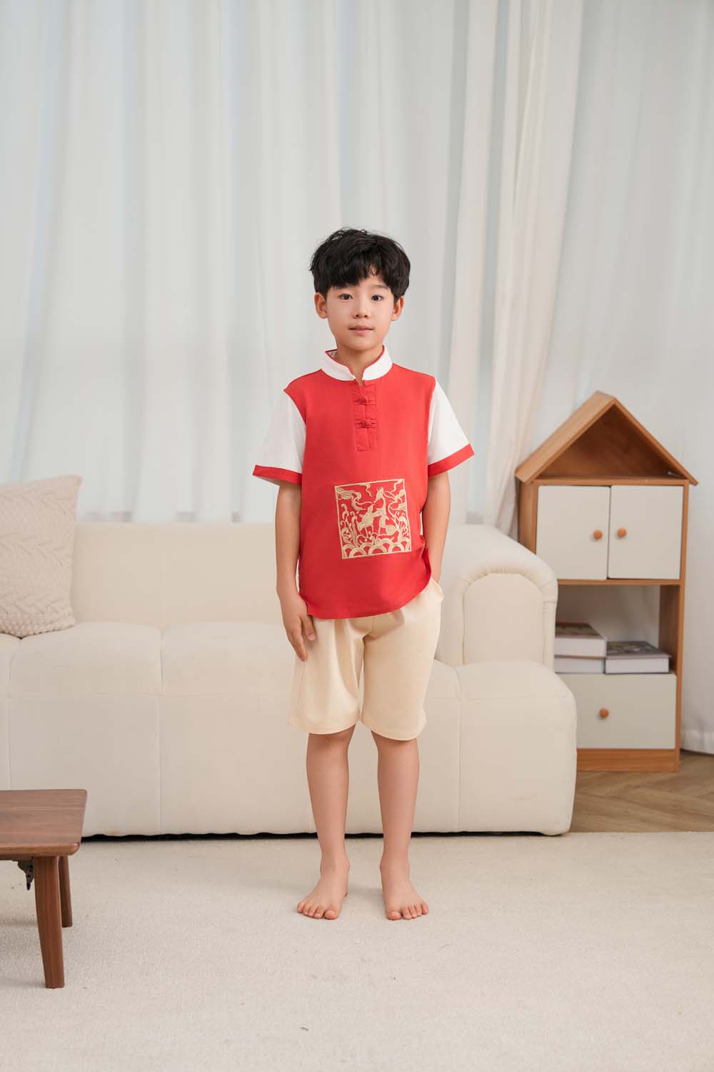 Majestic Phoenix Cheongsam Symbol of Power and Renewal Baby Kids Boys Cheongsam Set Top n Shorts CNY Chinese New Year Outfit 0837