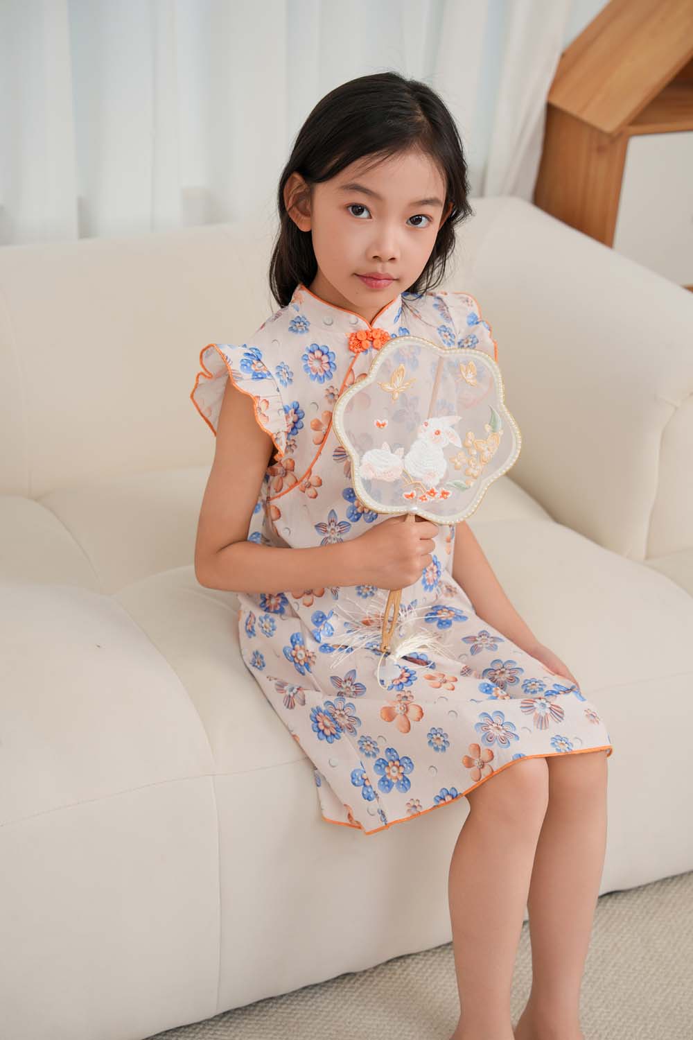 Blue Flowers Baby Kids Girl Cheongsam Dress 0848