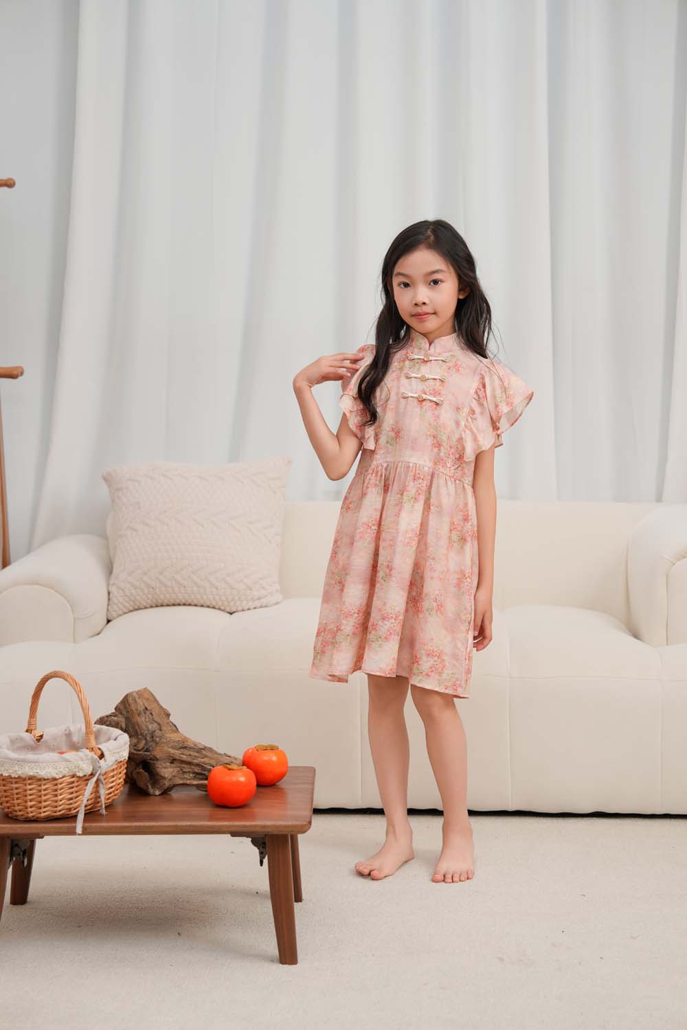 Pink Floral Baby Kids Girl Cheongsam Dress 0850