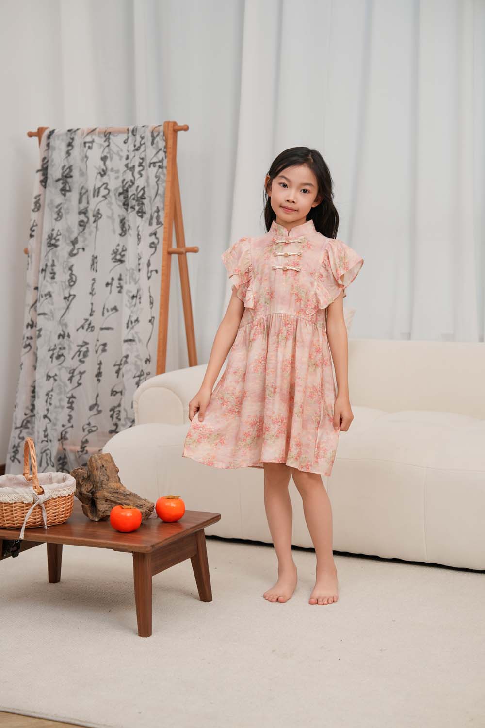 Pink Floral Baby Kids Girl Cheongsam Dress 0850