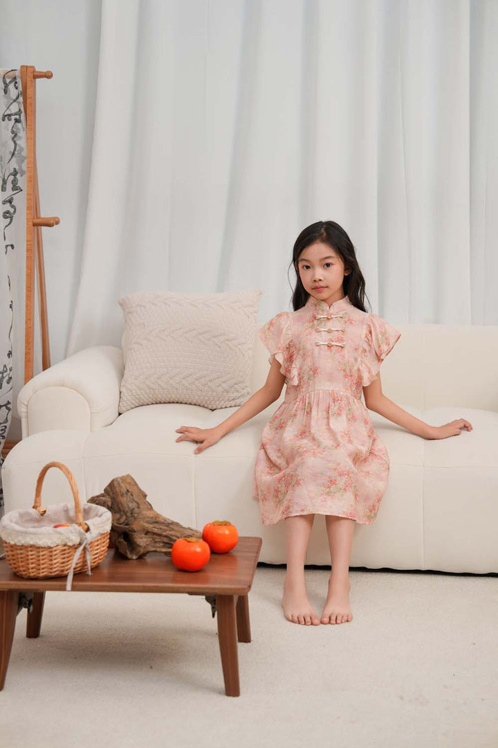 Pink Floral Baby Kids Girl Cheongsam Dress 0850