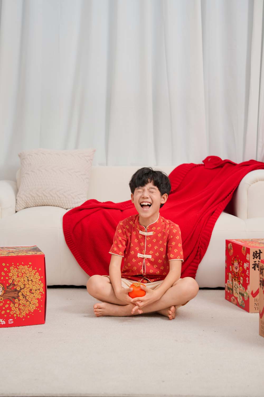 Singapore Souvenir Gift Blessing and Joy Family Set with Lucky Fu Characters Baby Kids Boys Cheongsam Set Top n Shorts CNY Chinese New Year Outfit 0832