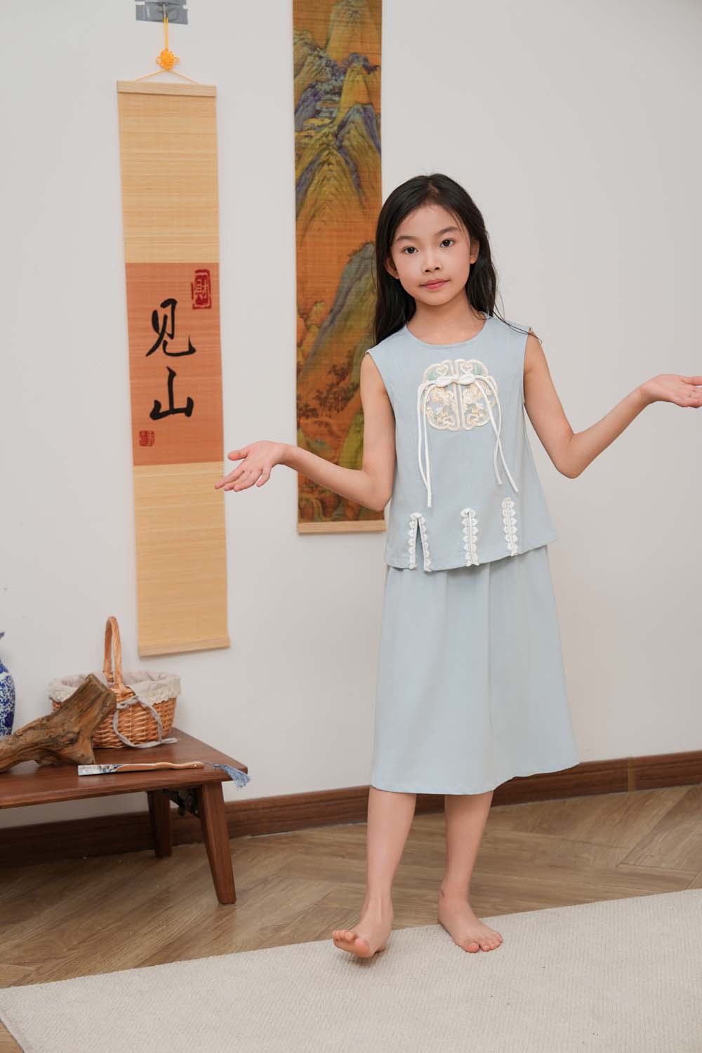 Vitality n Wisdom Blue Baby Kids Girl Cheongsam Top n Skirt Set 0842