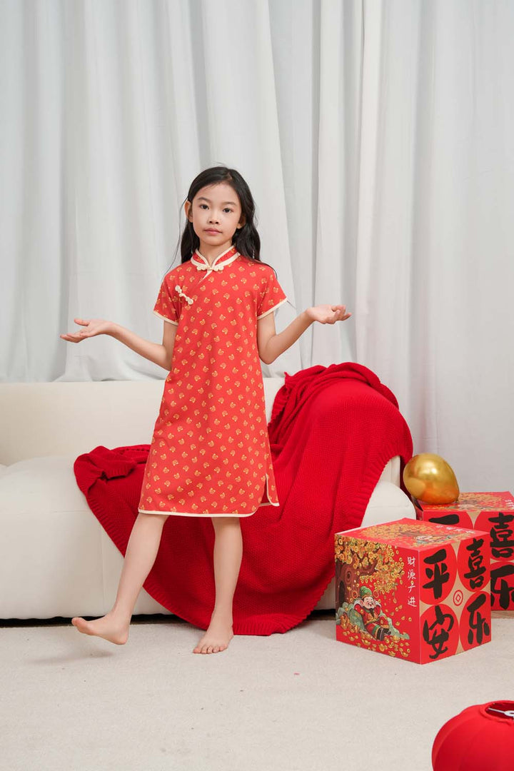 Singapore Souvenir Gift Blessing and Joy Family Set with Lucky Fu Characters Baby Kids Girl Cheongsam Dress 0830