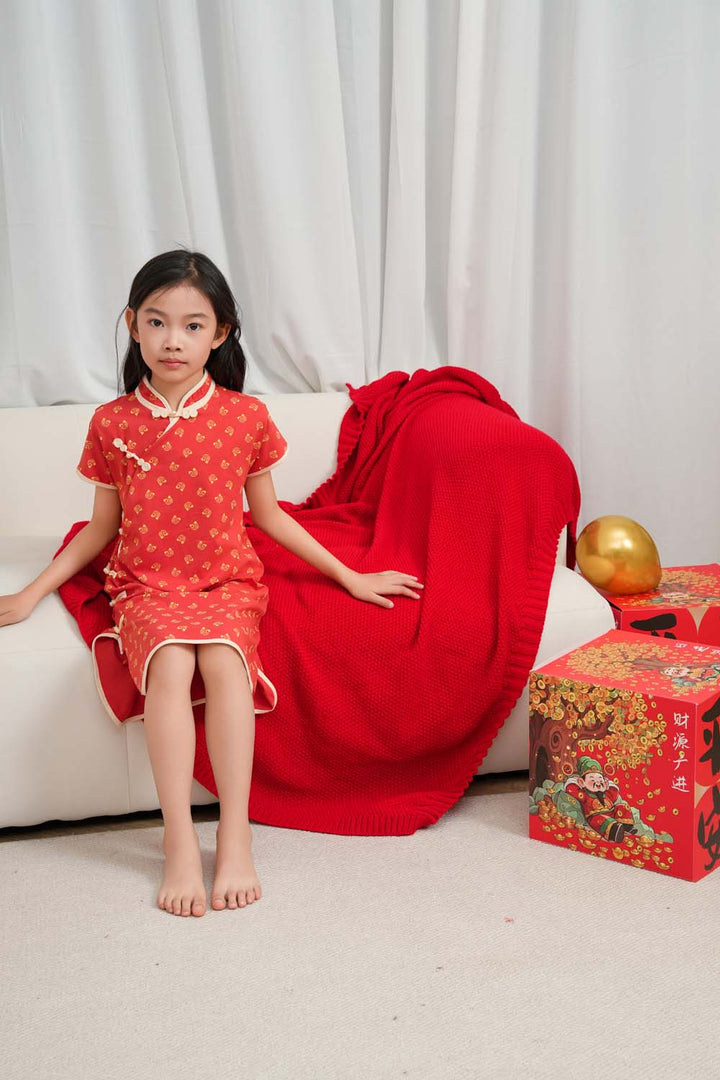 Singapore Souvenir Gift Blessing and Joy Family Set with Lucky Fu Characters Baby Kids Girl Cheongsam Dress 0830