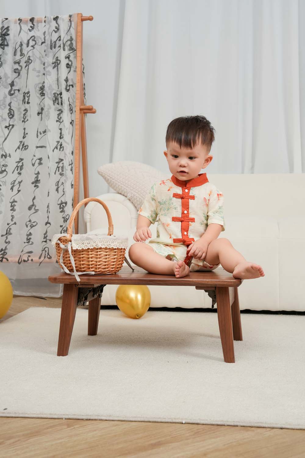 Singapore Souvenir Gift Fortune Bloom Family Set with Golden Fish Baby Boy Cheongsam Romper 0828