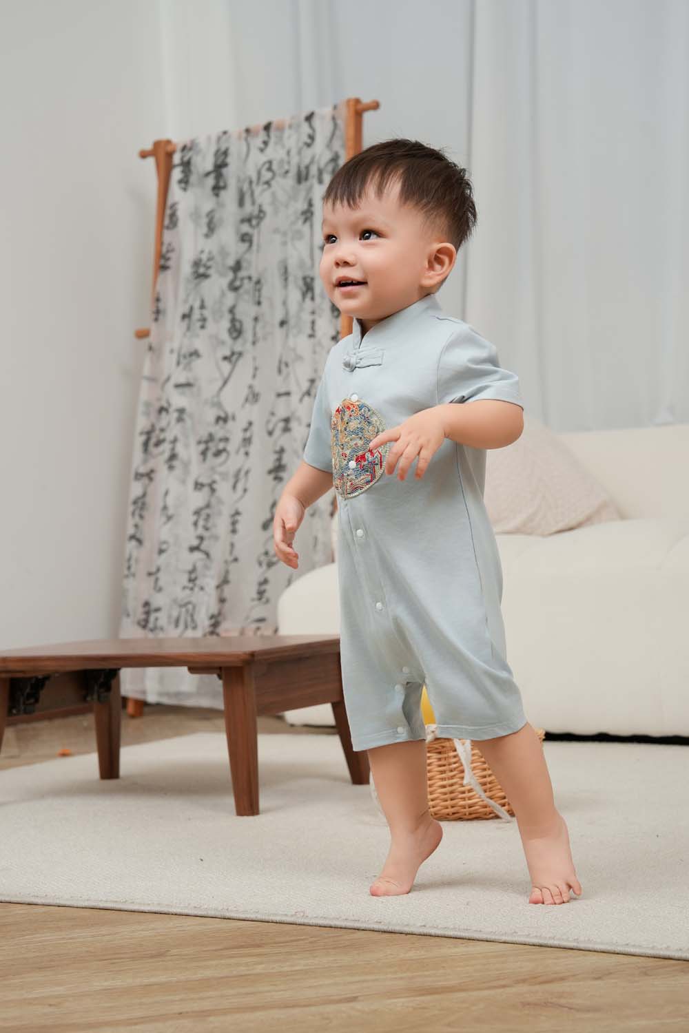 Singapore Souvenir Gift Vitality n Wisdom Blue Family Set Baby Boy Cheongsam Romper 0843