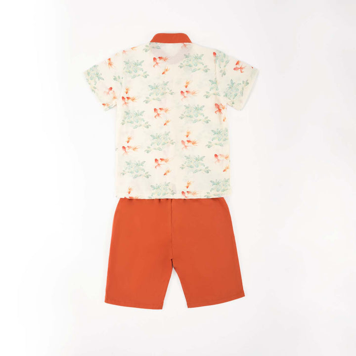 Fortune Bloom Family Set with Golden Fish Baby Kids Boys Cheongsam Set Top n Shorts CNY Chinese New Year Outfit 0829