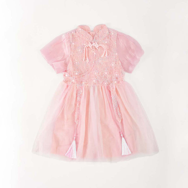 Pink Unicorn Lace Voile Baby Kids Girl Cheongsam Dress 0851