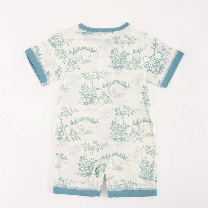 Chinese Garden Landscape Bridge Rockery Pavilion Baby Boy Cheongsam Romper 0839