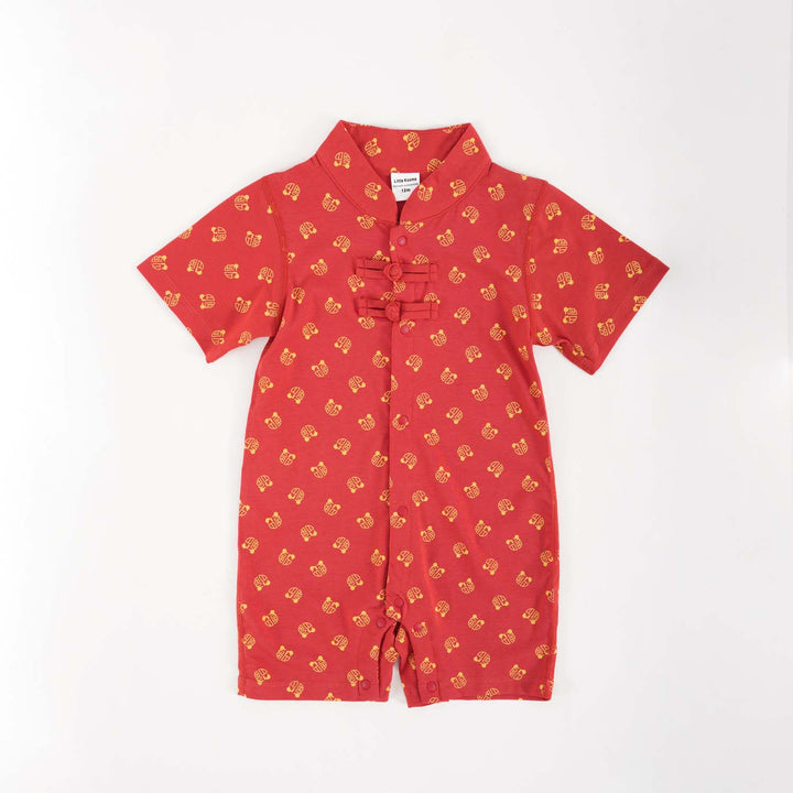 Blessing and Joy Family Set with Lucky Fu Characters Baby Boy Cheongsam Romper 0831