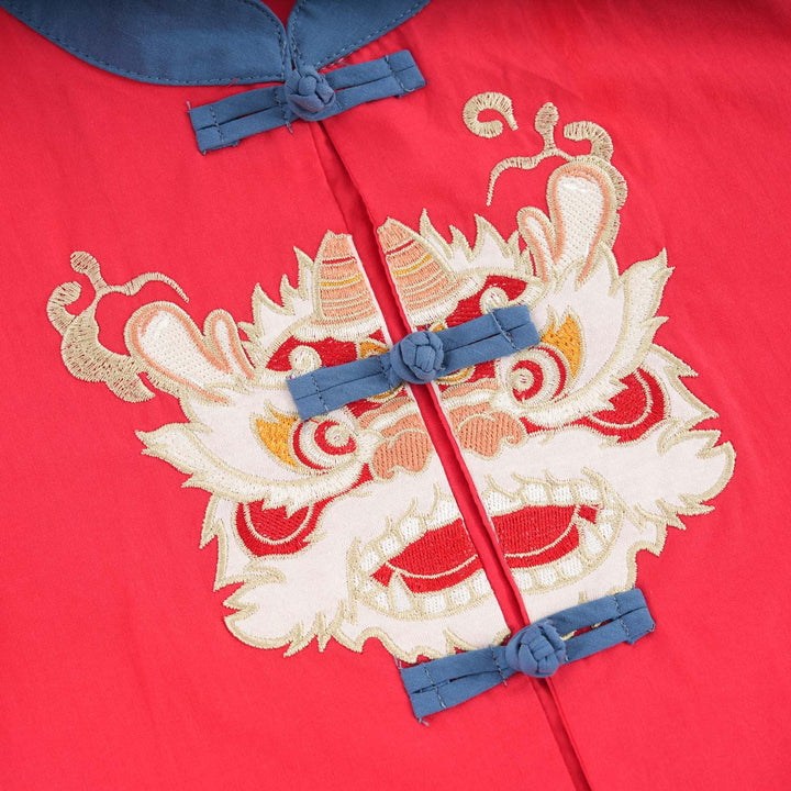 Singapore Souvenir Gift Dancing Lion Baby Kids Boys Cheongsam Set Red Top n Blue Shorts CNY Chinese New Year Outfit 0838